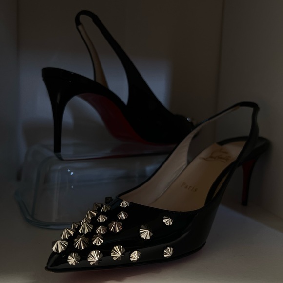 Christian Louboutin Black Studded Slingback Heels (red bottoms) - Picture 1 of 5